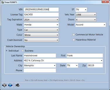 Screen showing police ticketing software